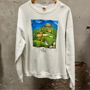 Vintage 90s Heifer International White Unisex Farm Art Graphic Sweatshirt XL